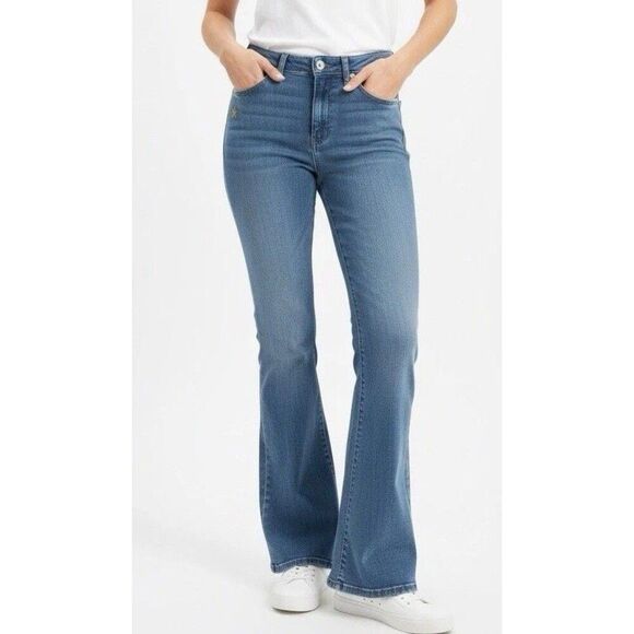 jeanstar Denim - Jeanstar Belle Flare Jeans Womens 12 Medium Wash Blue Denim High Rise Stretch